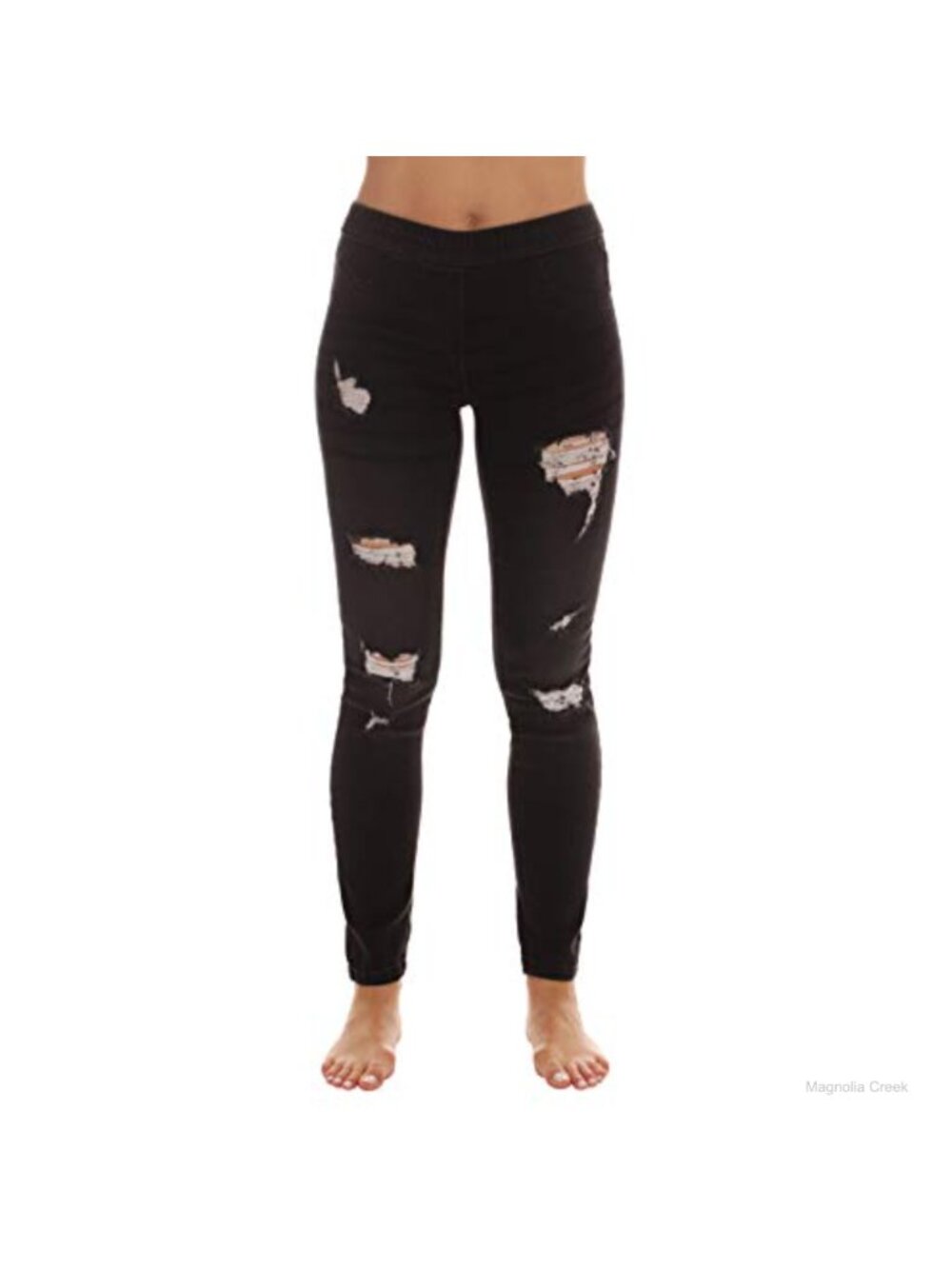 Womens Ripped Denim Jeggings Stretchy Skinny Fit Pull On Jeans Leggings
